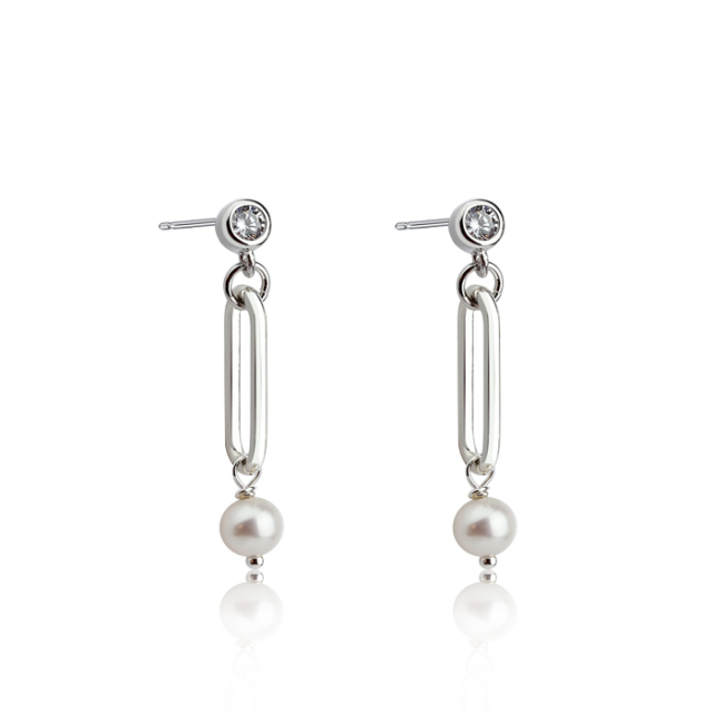925 Sterling Silver Geometry Elegant Jewelry Pearl Earrings Drop