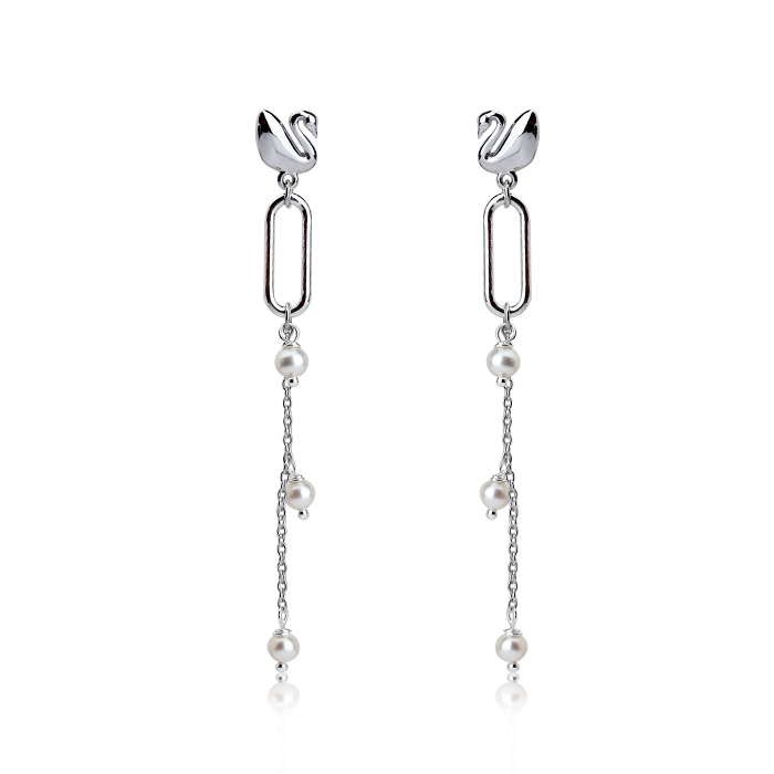 925 Sterling Silver New Design Pearl  Jewelry Swan Earrings Drop
