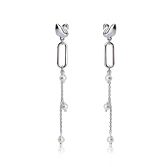 925 Sterling Silver New Design Pearl  Jewelry Swan Earrings Drop