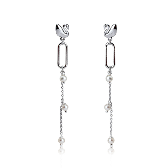 925 Sterling Silver New Design Pearl  Jewelry Swan Earrings Drop