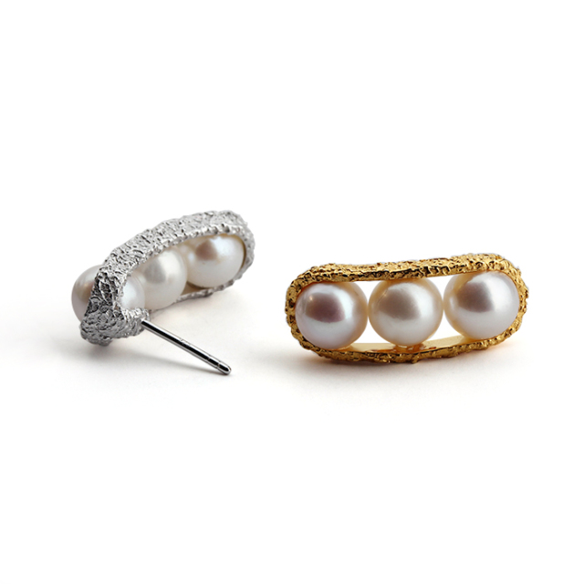 925 Sterling Silver Sets Jewelry Hammered Pearl Earrings Stud