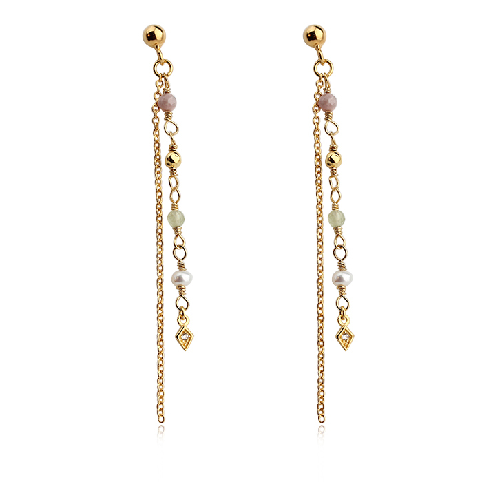 925 Sterling Silver Handmade Beads With Gemstone Tassel Earring Wire