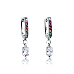 925 Sterling Silver Rainbow Color Zirconia Earring Hoop
