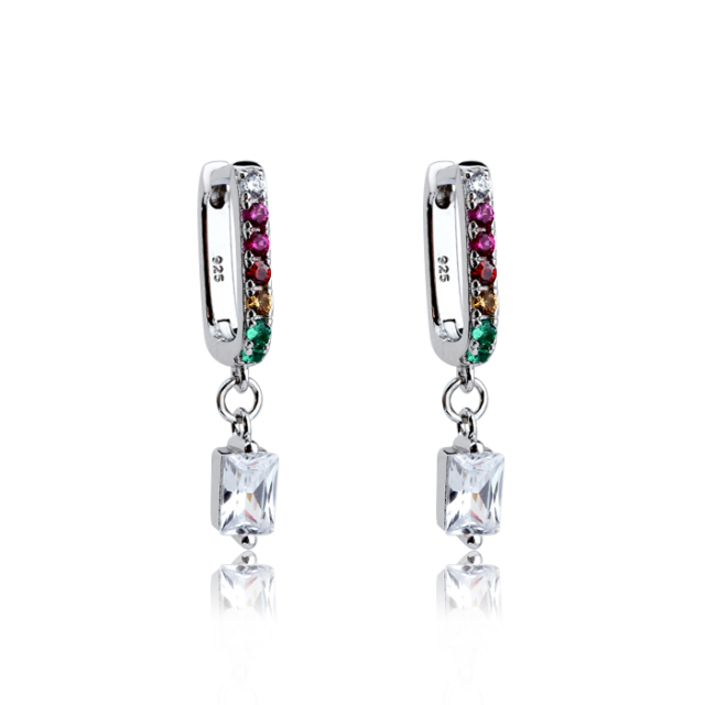 925 Sterling Silver Rainbow Color Zirconia Earring Hoop