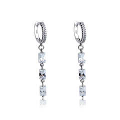 925 Sterling Silver Drop Square Cubic Zirconia Earring Hoop