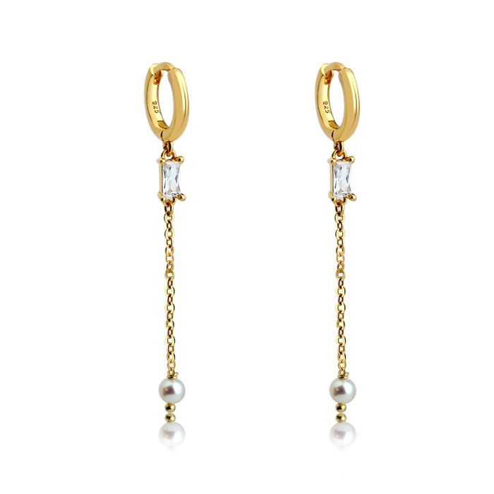 925 Sterling Silver Hot Sale Droping Zirconia And Pearl Earring Hoop
