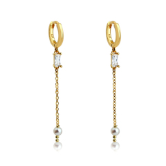 925 Sterling Silver Hot Sale Droping Zirconia And Pearl Earring Hoop