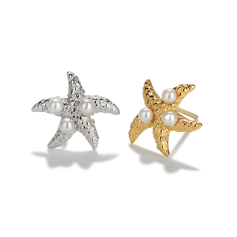 Sterling Silver 925 Hammered Pearl Seastar Ear Stud