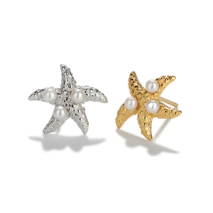 Sterling Silver 925 Hammered Pearl Seastar Ear Stud