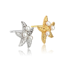 Sterling Silver 925 Hammered Pearl Seastar Ear Stud