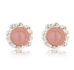 925 Sterling Silver Pink Opal Earring Stud