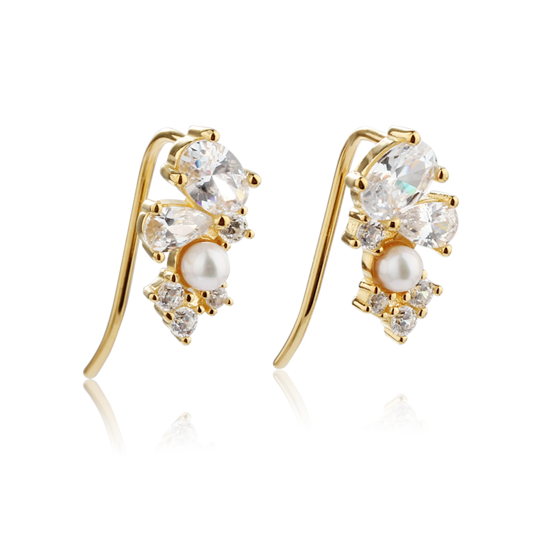 925 Sterling Silver Pearl &amp; CZ Earring