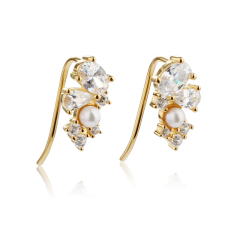 925 Sterling Silver Pearl &amp; CZ Earring