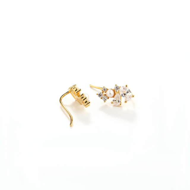 925 Sterling Silver Pearl &amp; CZ Earring