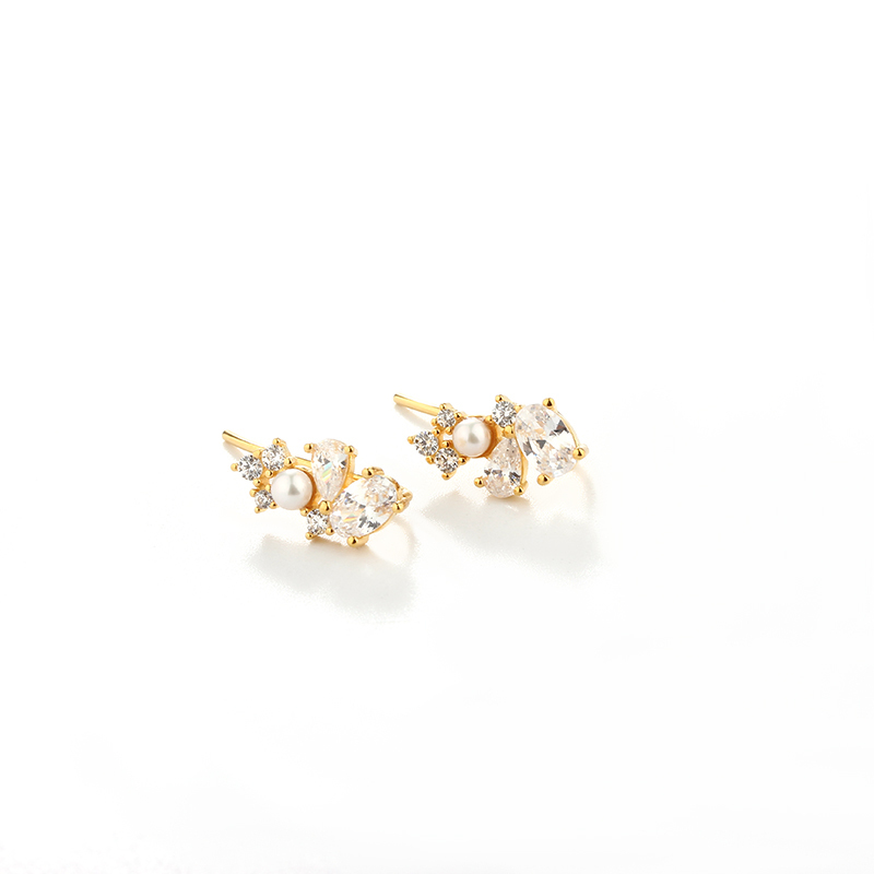925 Sterling Silver Pearl &amp; CZ Earring