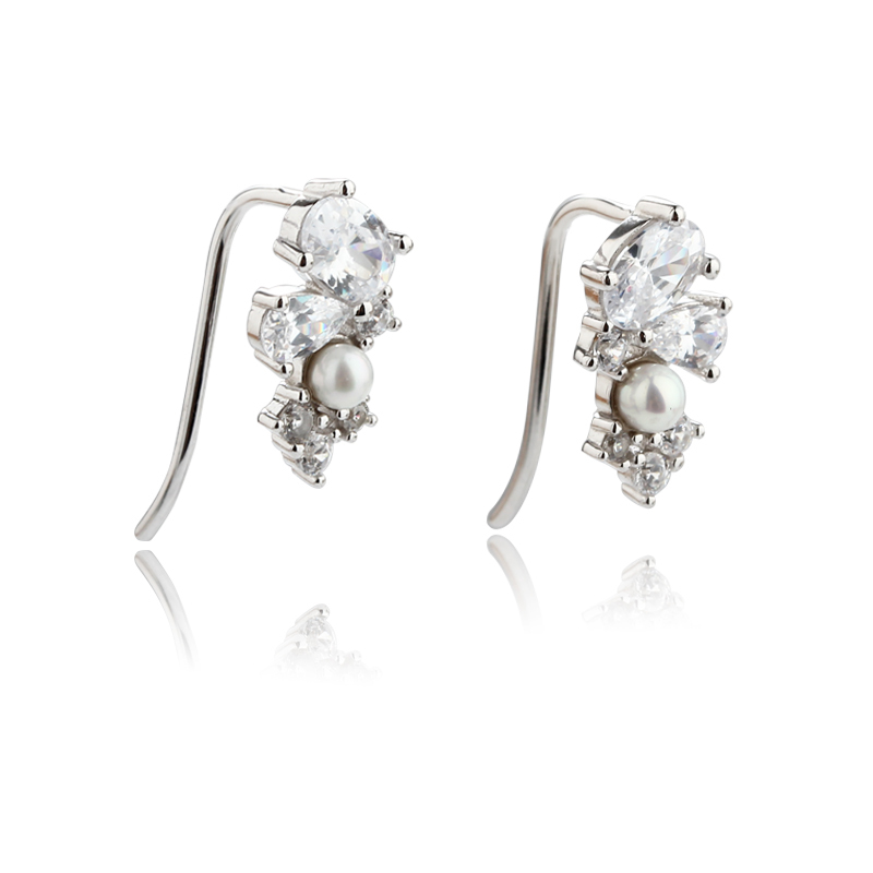 925 Sterling Silver Pearl &amp; CZ Earring