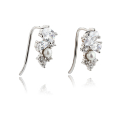 925 Sterling Silver Pearl &amp; CZ Earring
