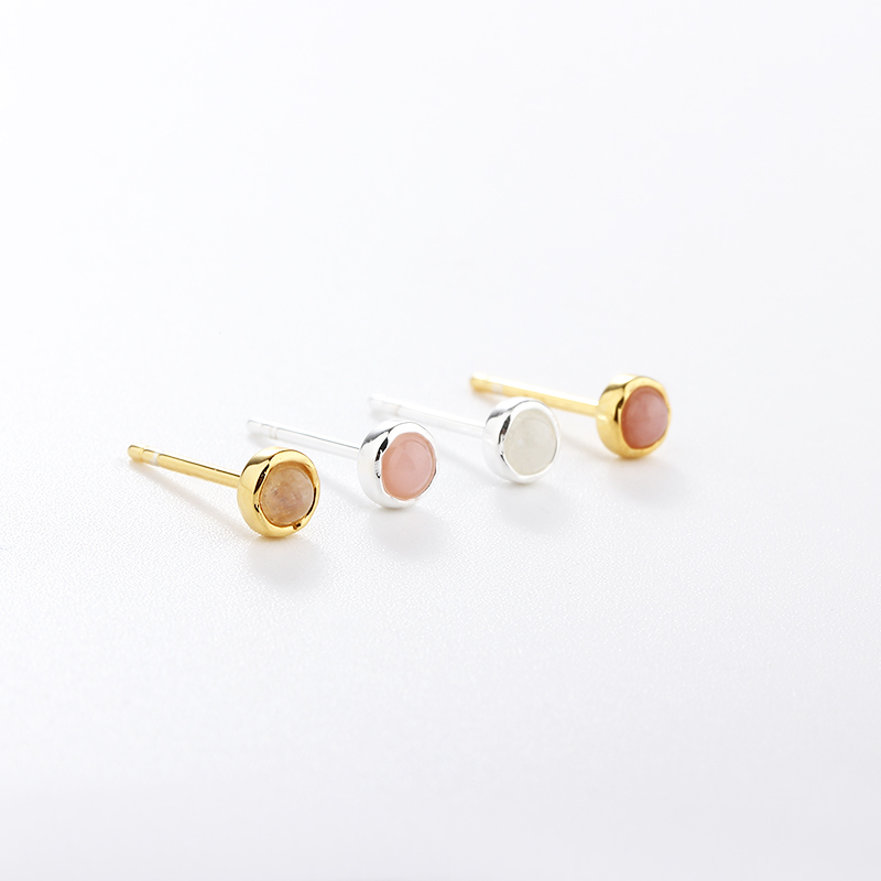 925 Sterling Silver Round Gemstone Earrings Studs