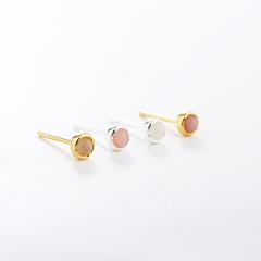 925 Sterling Silver Round Gemstone Earrings Studs
