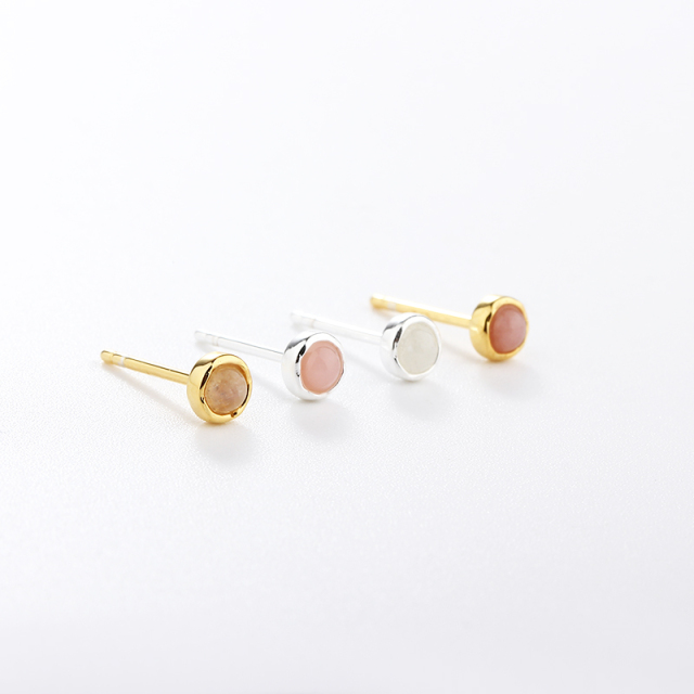 925 Sterling Silver Round Gemstone Earrings Studs