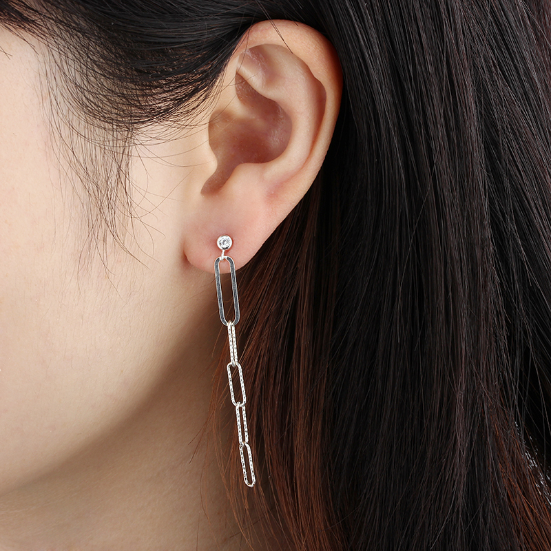 925 Sterling Silver Long Link Chain Earrings Studs