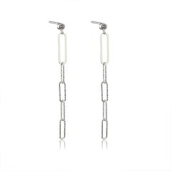 925 Sterling Silver Long Link Chain Earrings Studs