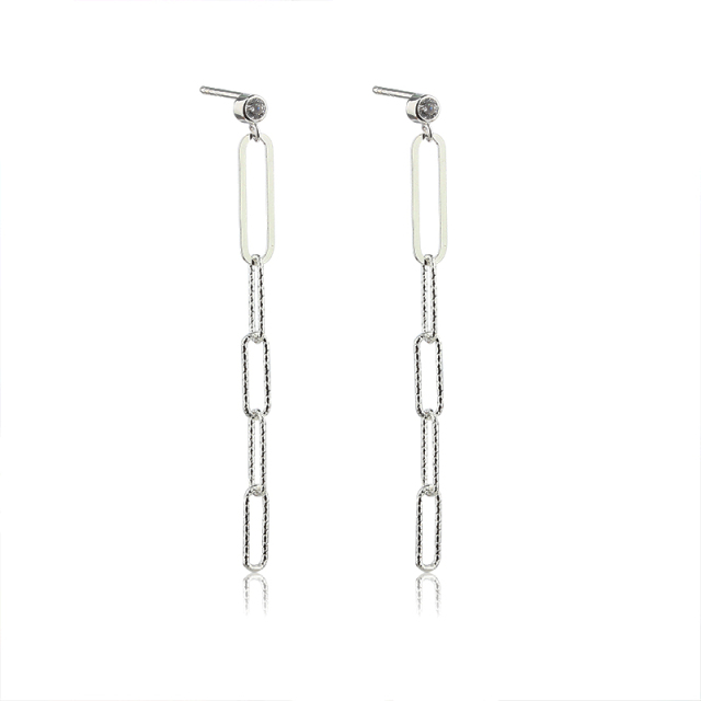 925 Sterling Silver Long Link Chain Earrings Studs