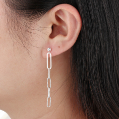 925 Sterling Silver Long Link Chain Earrings Studs