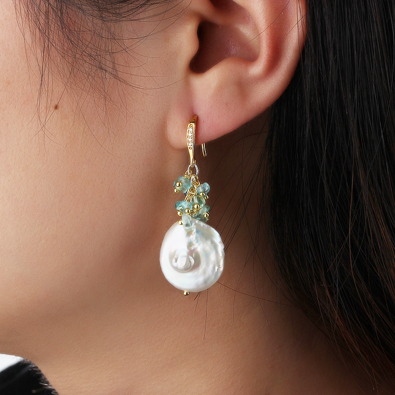 925 Sterling Silver Baroque Pearl & GemsStone Earrings