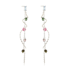 925 Sterling Silver Pearl &amp; Gems Stone Earrings