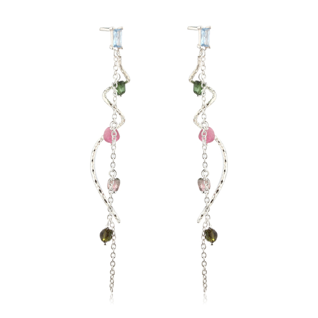 925 Sterling Silver Pearl &amp; Gems Stone Earrings