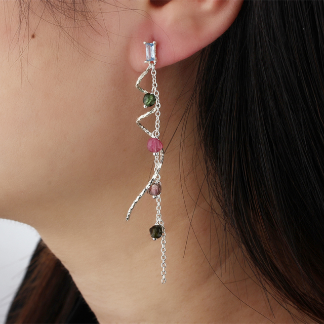 925 Sterling Silver Pearl &amp; Gems Stone Earrings