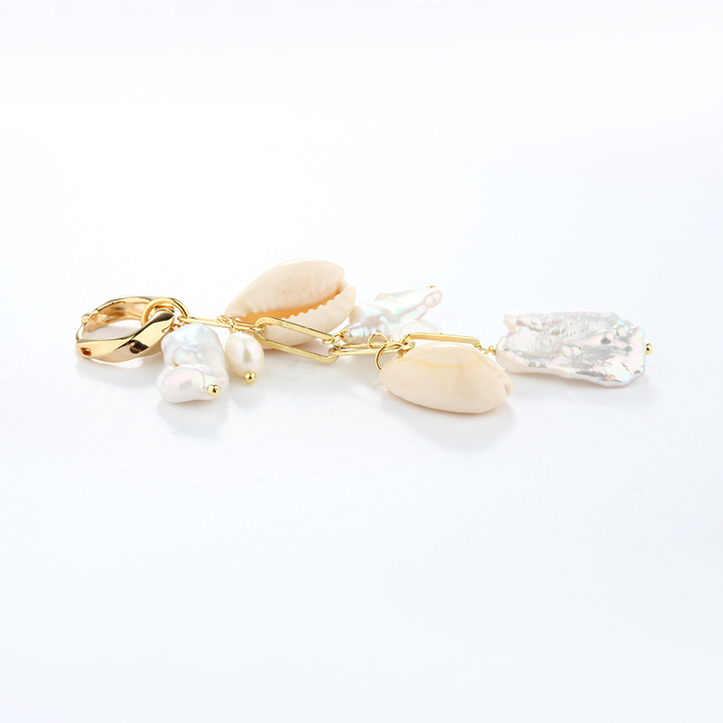925 Sterling Silver Shell & Baroque Pearl Huggie Earrings