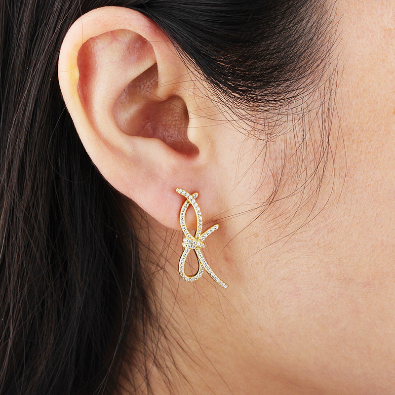 925 Sterling Silver Big CZ Bow Earrings Studs