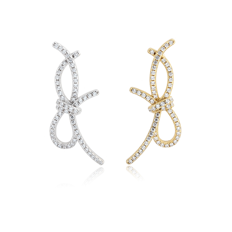 925 Sterling Silver Big CZ Bow Earrings Studs