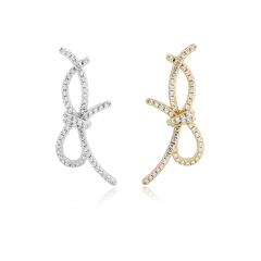 925 Sterling Silver Big CZ Bow Earrings Studs