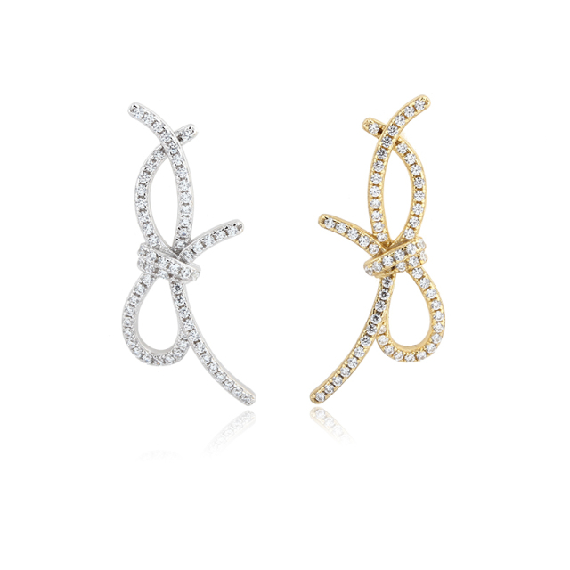925 Sterling Silver Big CZ Bow Earrings Studs