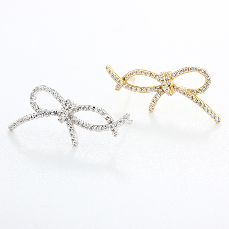 925 Sterling Silver Big CZ Bow Earrings Studs