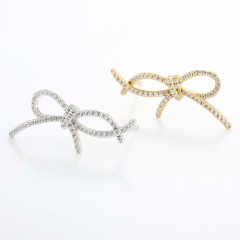 925 Sterling Silver Big CZ Bow Earrings Studs