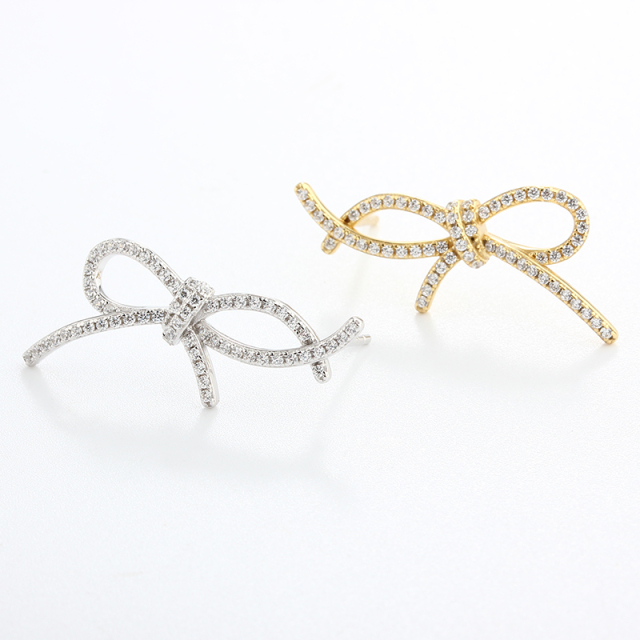 925 Sterling Silver Big CZ Bow Earrings Studs