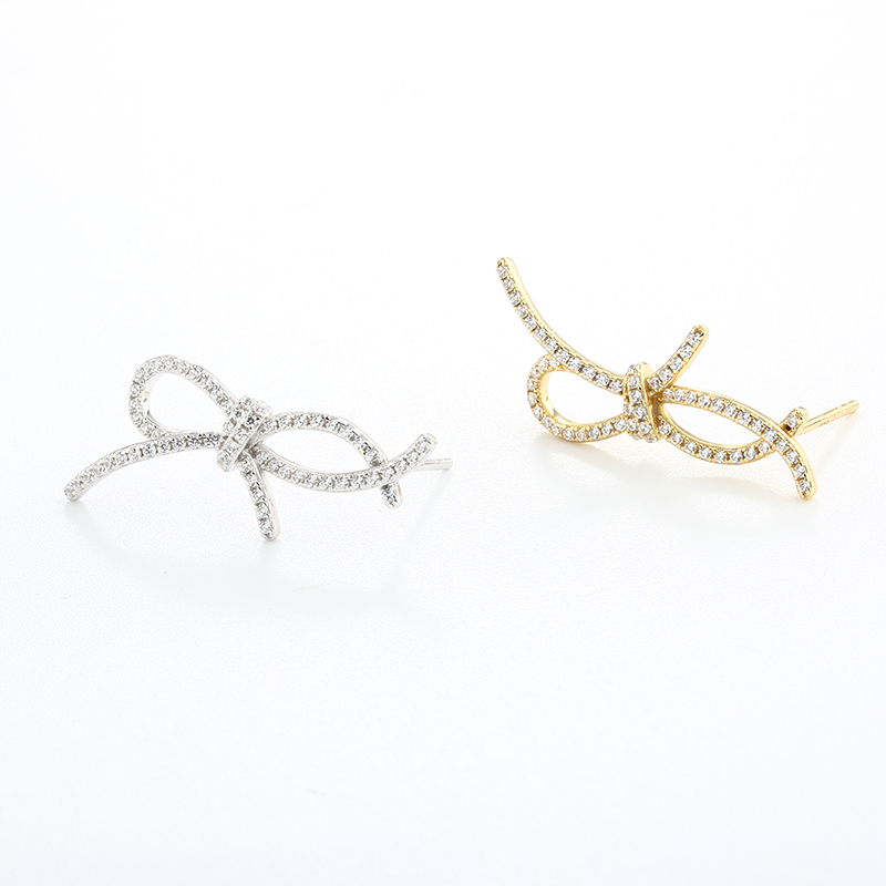 925 Sterling Silver Big CZ Bow Earrings Studs
