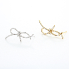 925 Sterling Silver Big CZ Bow Earrings Studs