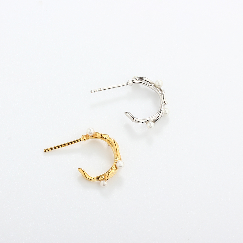 925 Sterling Silver Vines Pearl Earrings Studs
