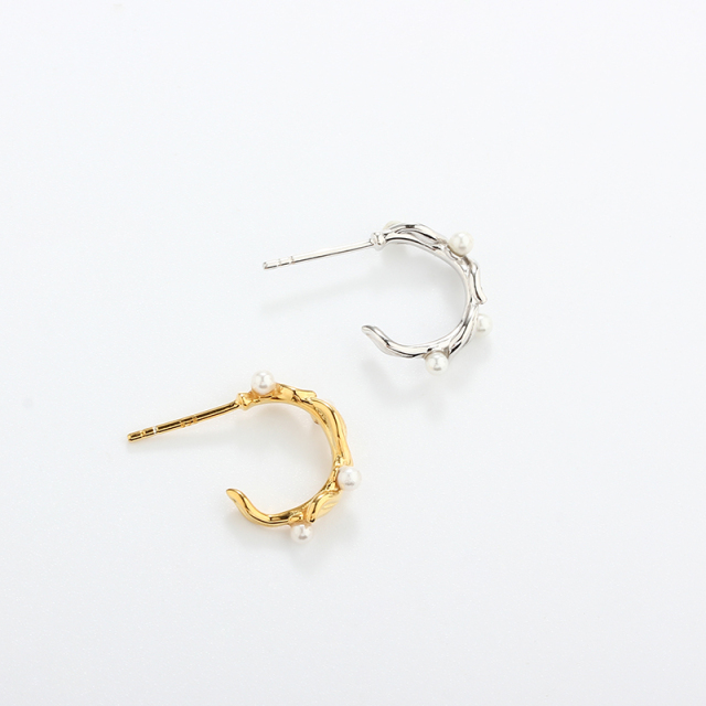 925 Sterling Silver Vines Pearl Earrings Studs