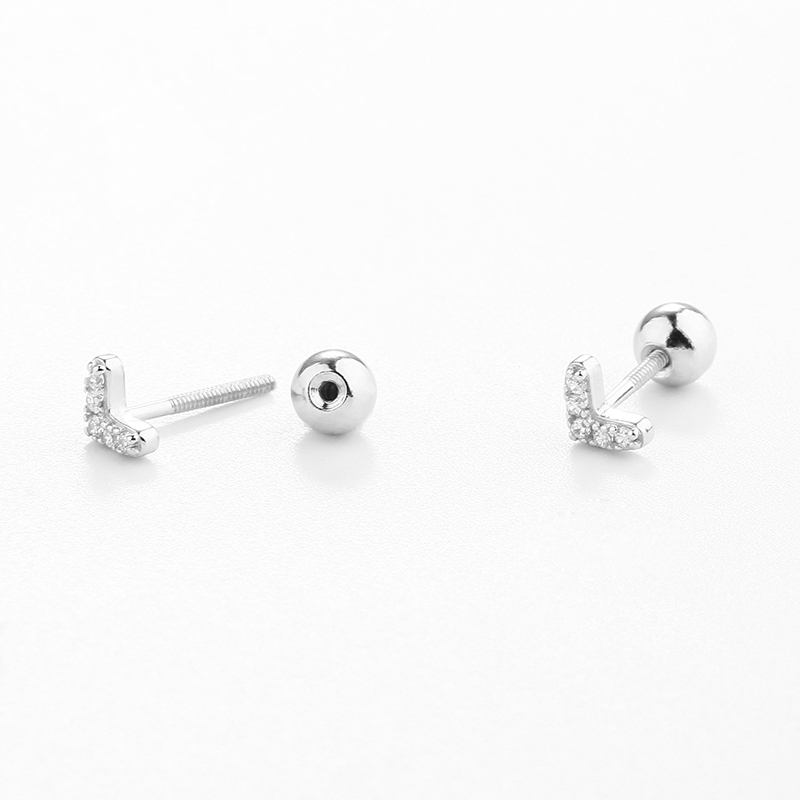 925 Sterling Silver V Shape CZ Earring Piercing