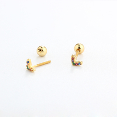 925 Sterling Silver V Shape CZ Earring Piercing