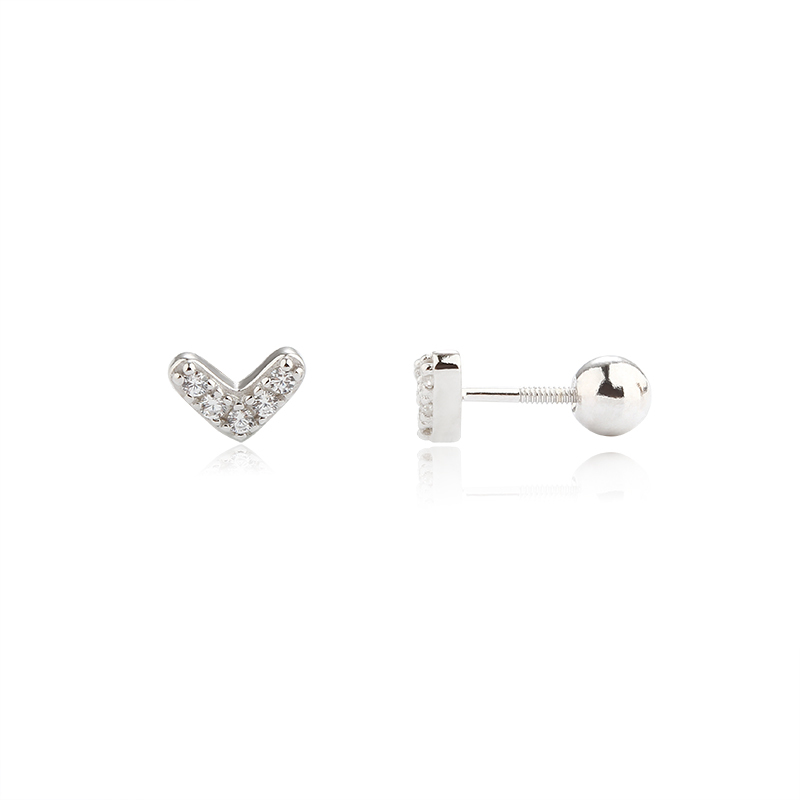 925 Sterling Silver V Shape CZ Earring Piercing