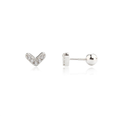925 Sterling Silver V Shape CZ Earring Piercing