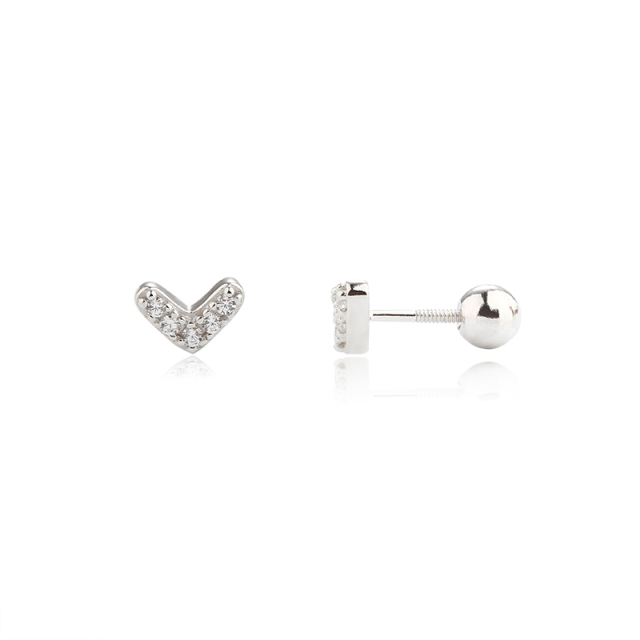925 Sterling Silver V Shape CZ Earring Piercing