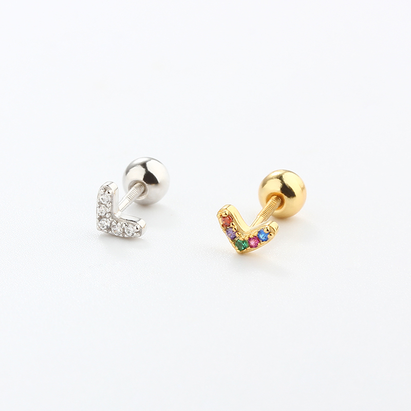 925 Sterling Silver V Shape CZ Earring Piercing